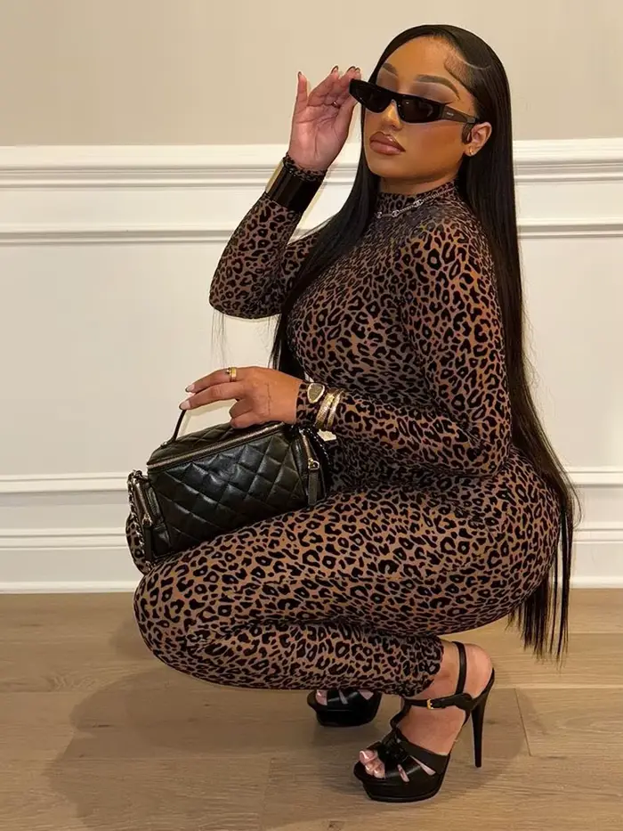 Nibber Priesvitná Sexy Leopard Sieťovina Kombinéza Pre Ženy