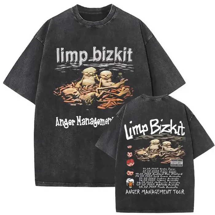 T-shirt Punk Rock Y2k, style vintage délavé, imprimé graphique du groupe de rock Limp Bizkit, vêteme