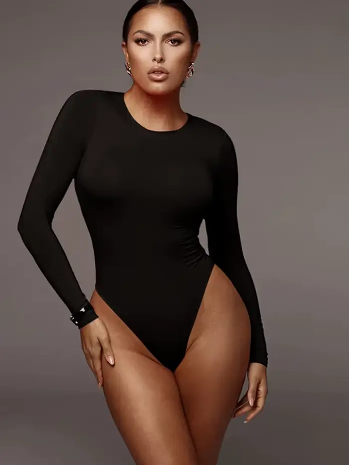 Dlhorukávové body s okrúhlym výstrihom pevné biele Sexy