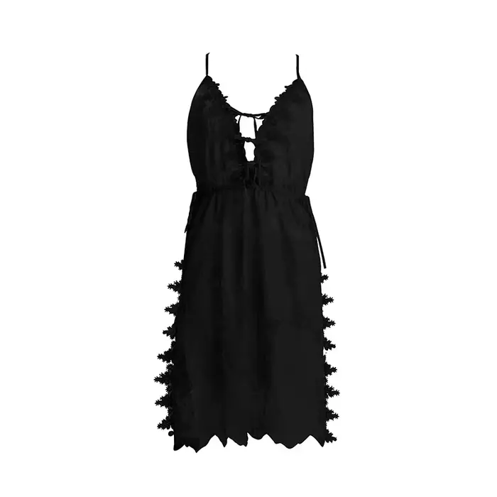 Pyjama en dentelle à fleurs vertes pour femmes, Transparent, décolleté en V profond, dos nu, Lingerie, bretelles Spaghetti avec tongs