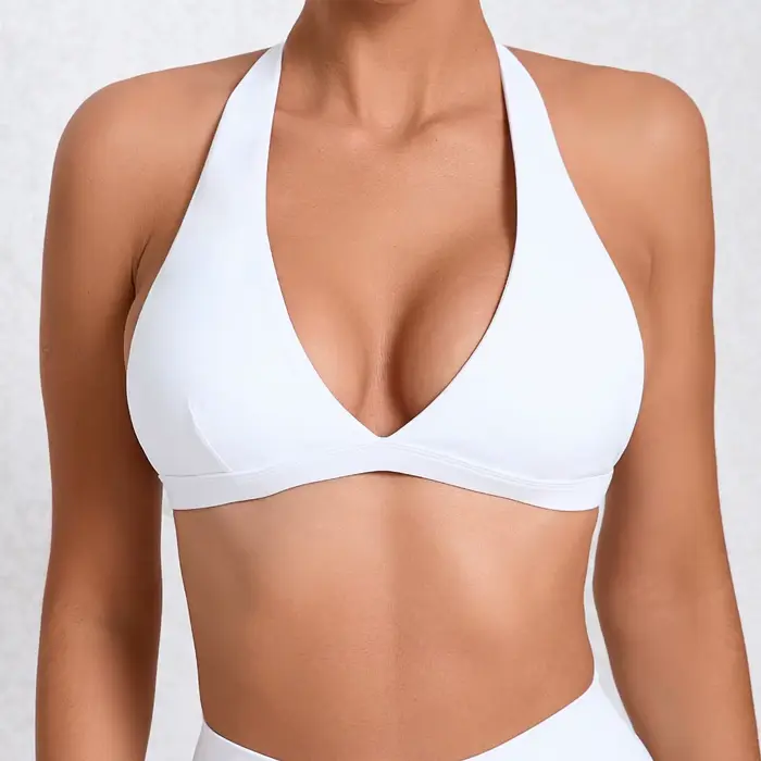Soutien-gorge de Sport Sexy à col en v pour femmes, sous-vêtements de Sport, col licou, haut dos nu pour Fitness, vêtements de Yoga, soutien-gorge actif avec bonnets, blanc