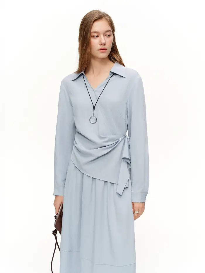 DUSHU 2026 Nouvelle Collection Printemps – Ensemble Deux Pièces Femme : Chemise & Jupe Taille Haute 