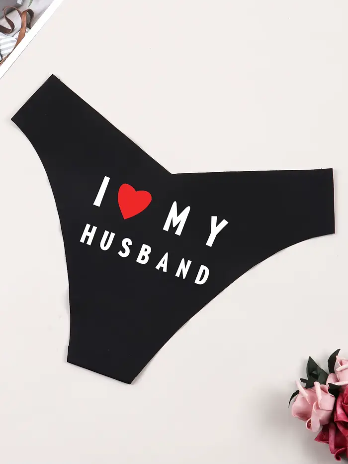 Culotte de Bikini effrontée, slip sans couture, sous-vêtements ludiques avec j'aime mon mari, string imprimé pour femmes, cadeaux fantaisistes