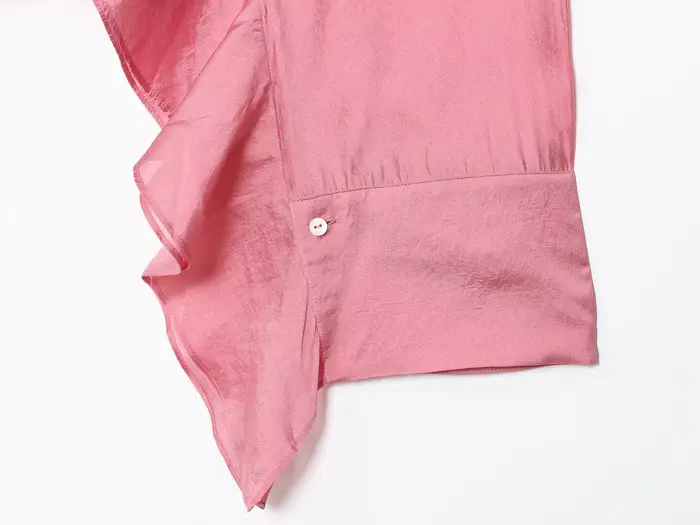 Chemise à volants rose douce et à la mode pour femmes, vêtements d'automne de style européen et amér