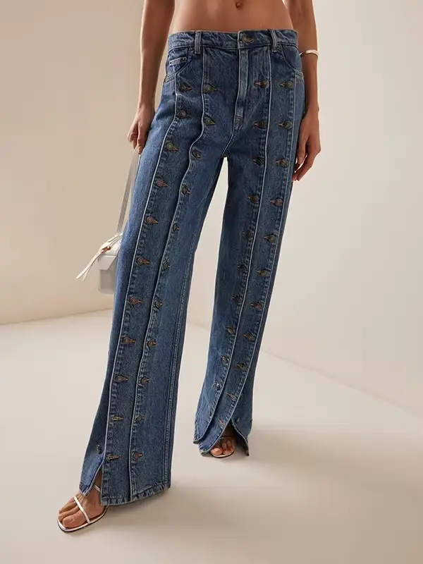 Dámske elegantné džínsy s gombíkmi jar/jeseň 2025 novinka Vintage Denim Dlhé