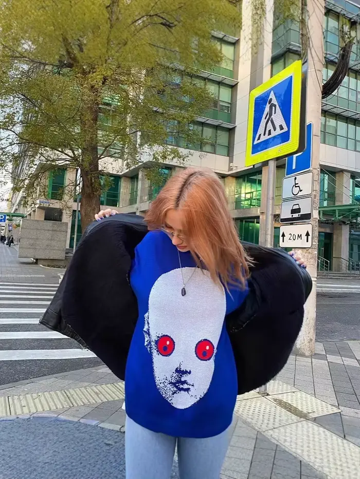 Y2K zimný sveter s grafikou Streetwear pre ženy Vintage