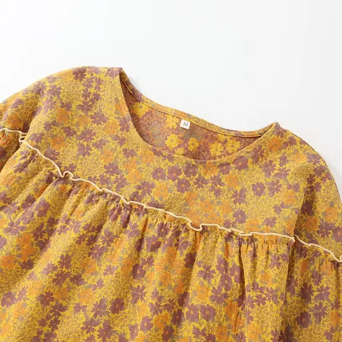 Retro žakárová bavlnená nočná košeľa pre ženy, jemná nočná košeľa, trojštvrťové rukávy, stredná dĺžka, jar a jeseň