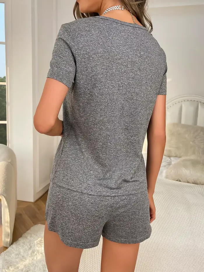 Dámske dvojdielne pyžamový set, nový štýl, sivý top, šortky s písmenami, príležitostné domáce oblečenie