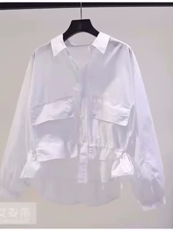 Chemise 50% Coton à Manches sulfpour Femme, Chemisier à Poches, Double Haut, Nouvelle Collection Pri