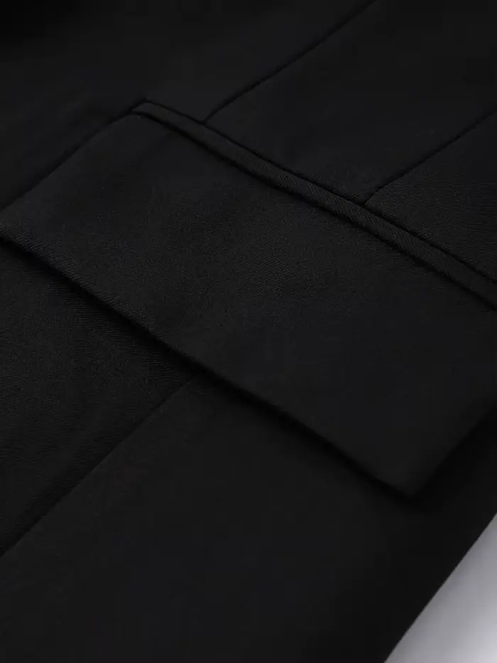 Blazer long noir pour femme, style bureau, manches longues, col rabattu, tunique, simple boutonnage,