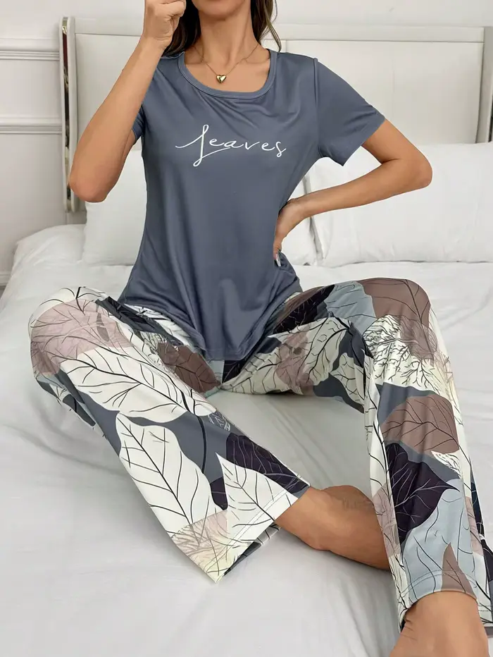 Ensemble 2 pièces de pyjama quatre saisons pour femmes, imprimé Floral élégant, ensemble de pyjama c