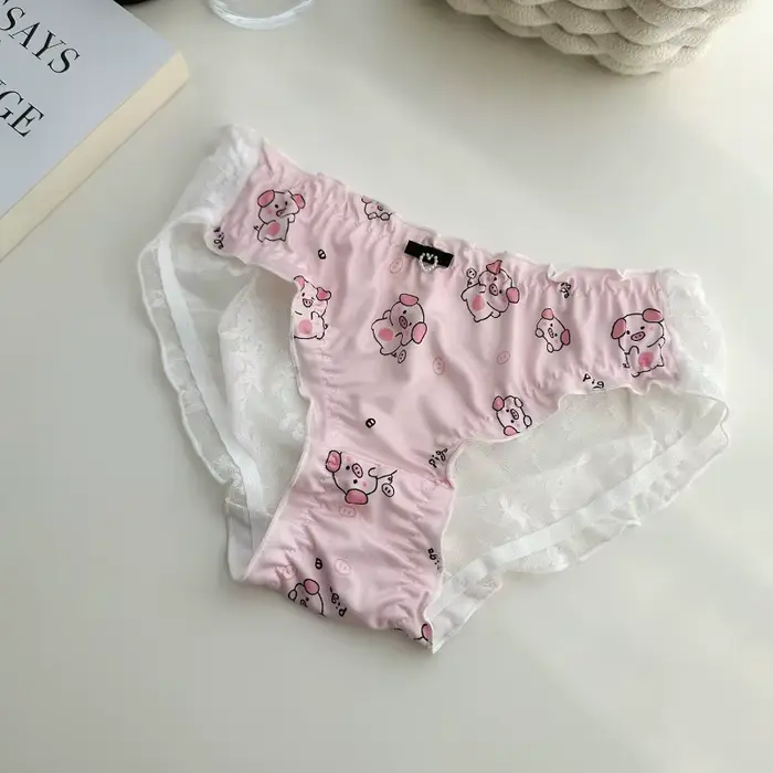 Roztomilé prasiatko Sexy nohavičky pre dievčatá čipka hladký popruh spodná bielizeň bavlna rozkrok nohavičky Kwaii ružové ženy Bikini Hombre Spodná bielizeň