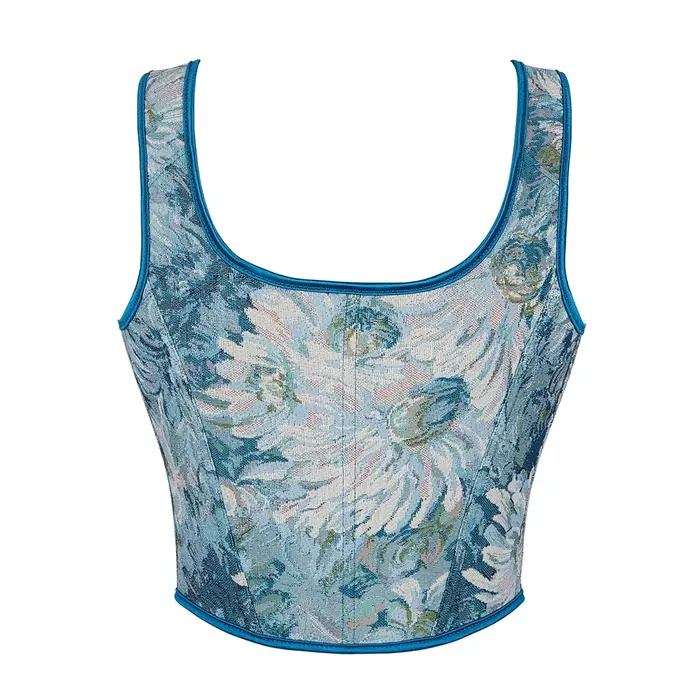 Dámsky vintage korzetový top Sexy kvetinový bustier krátky tielko so šnurovaním na vychádzky