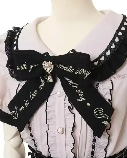 Rojita Style dentelle col Lolita chemise mode femmes hauts été mignon doux nœud épaule coupe ajustée