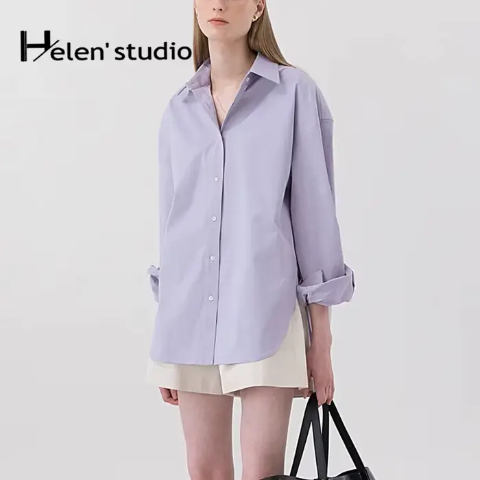 Voľná dámska košeľa 100% bavlna, elegantná a ležérna, s golierom, dlhé rukávy
