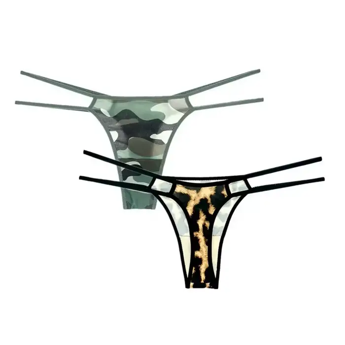 CamSolomon-tangá Leopard pre ženy, Sexy spodná bielizeň, nízky pás, tenké popruhy, bezšvíkový nylon, bohatší, 2 kusy v balení