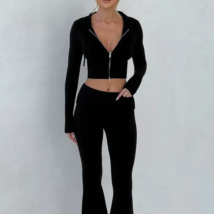 Nová jarná kolekcia - Dámske oblečenie - Krátky slim mikina s kapucňou - Pohodlné nohavice - Trendy set
