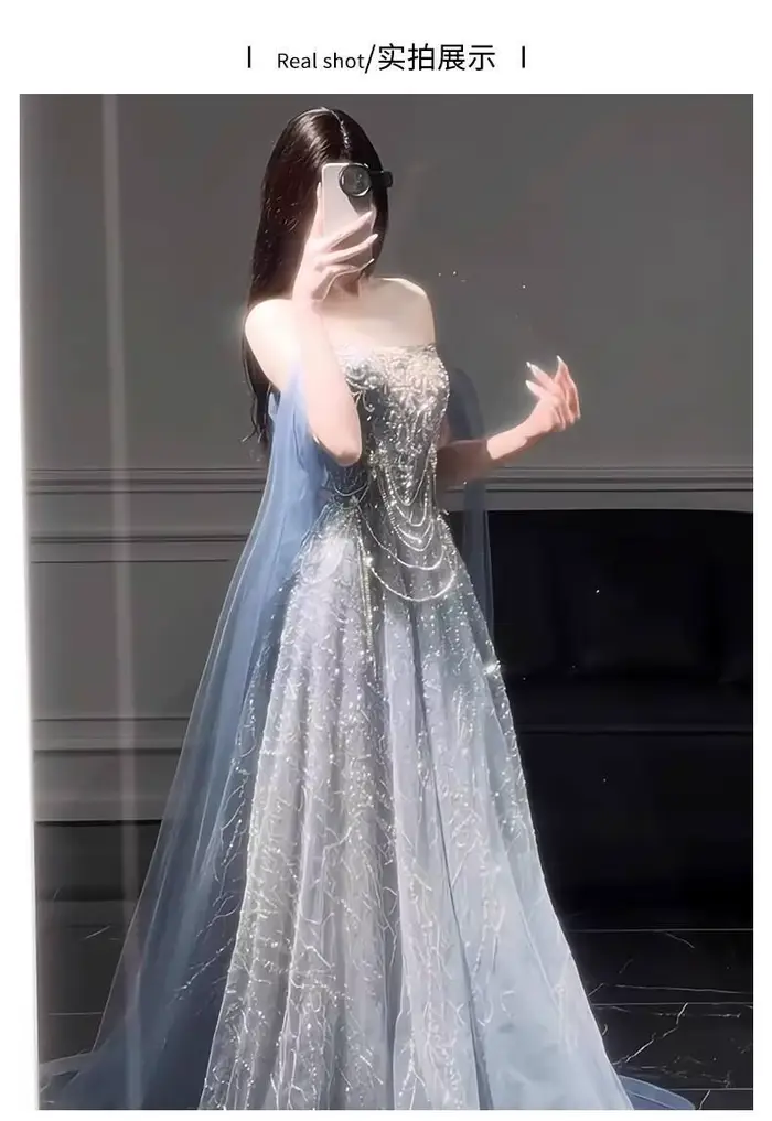 Robe de soirée bleue pour femmes, haut de gamme, sens du Style, robe de passage d'âge haut de gamme, légère, luxe, réunion annuelle, examen d'art, nouvelle collection 2025