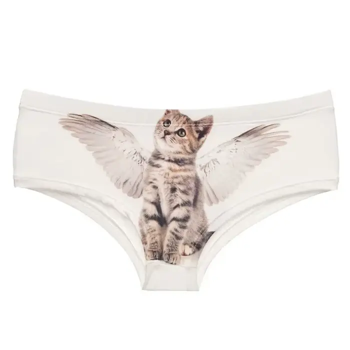 Bezšvové ženské nohavičky s potlačou Angel Cat 3D – Push-up slip a roztomilé kreslené tangá