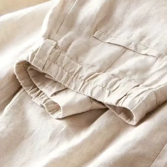 Lucyever-Pantalon en coton et lin pour femme, taille haute, fermeture éclair, blanc, jambes larges,