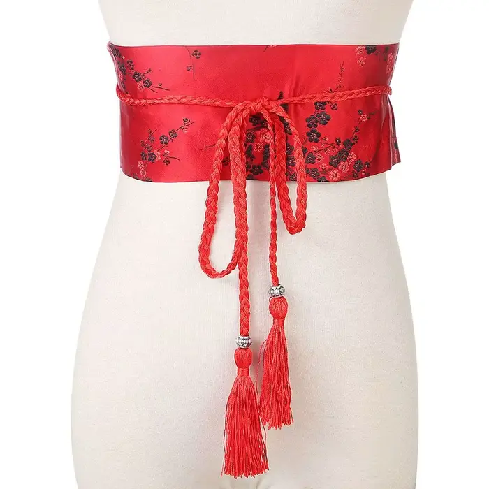 Ceinture à nœud papillon pour femme, corset large japonais, ceinture en satin, ceinture vintage, imp