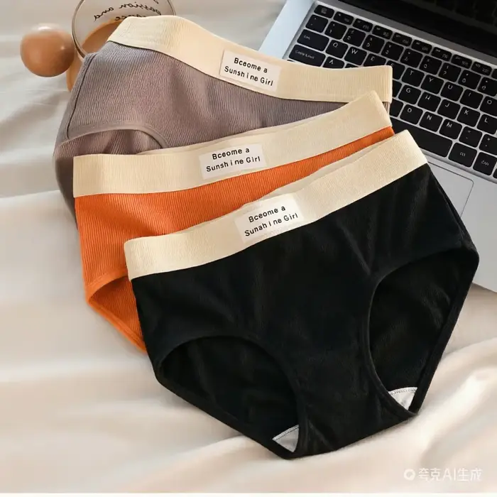 Sada 3 nohavičky pre ženy z mäkkej bavlny, spodná bielizeň intímny trend, pokrývajúci boky, priedušný, sexy, kontrastný, športový štýl