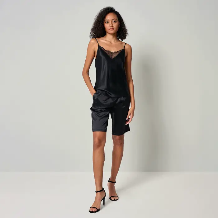 LILYSILK Camisole 2 en 1 en soie pour femme MIM Vest Top avec col en V en dentelle et fines bretelle