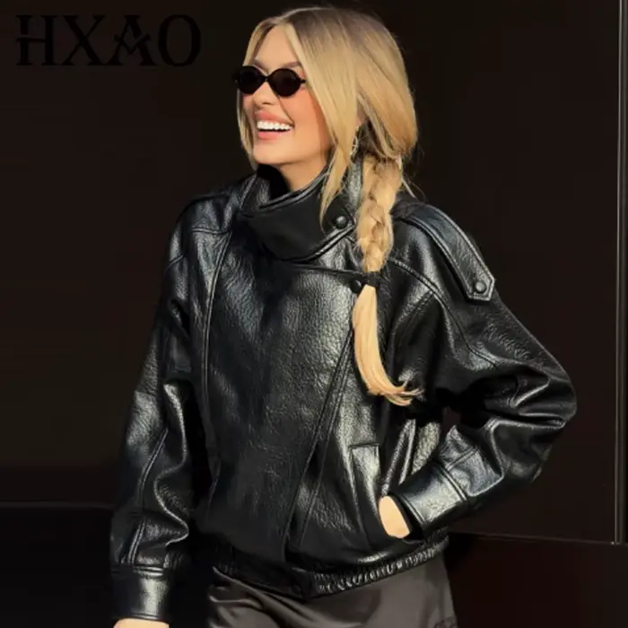 Bomber jacket en polyester high street avec col roulé pour femmes toutes saisons ocasions spéciales