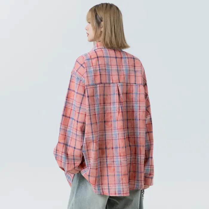 Chemisier à carreaux oversize pour femme avec broderie pomme – Blouses et chemises décontractées ten