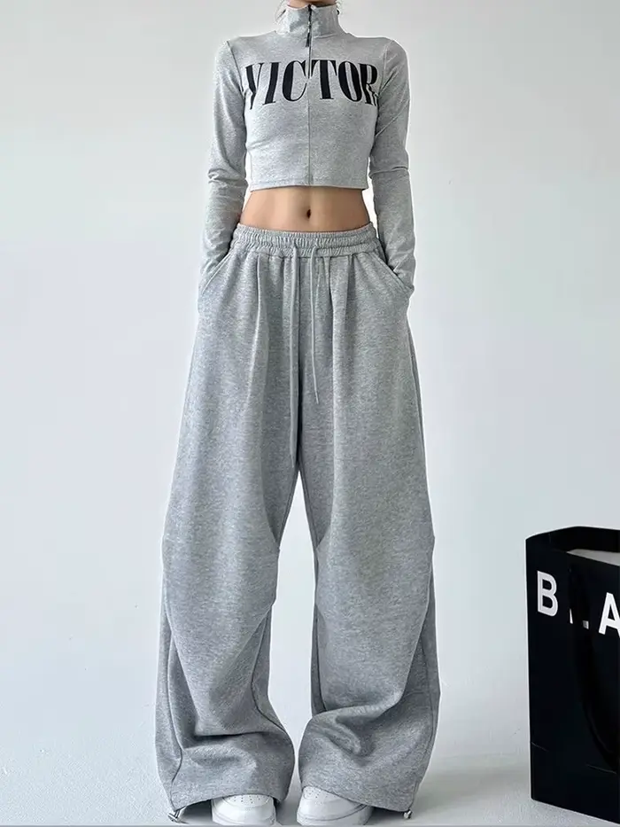 Y2K Harajuku široké nohavice na jogging pre ženy Streetwear Baggy oversized sivé športové