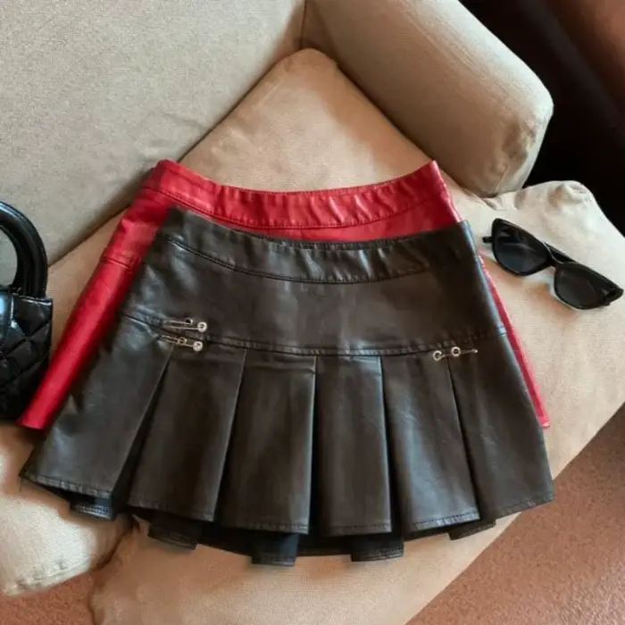 Americká PU kožená plisovaná sukňa pre ženy