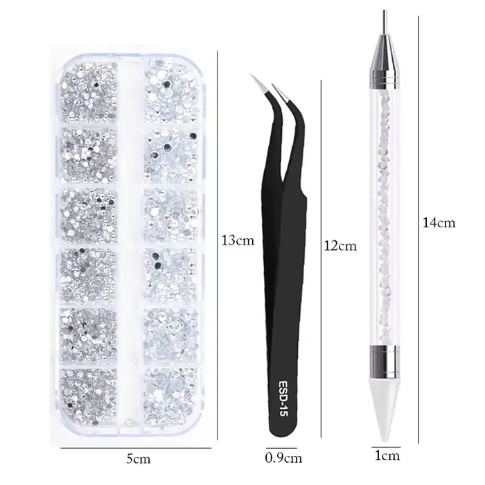 nail art accesoires ongle decoration strass ongle Strass multi-tailles 3D cristal, 3 pièces/ensembl