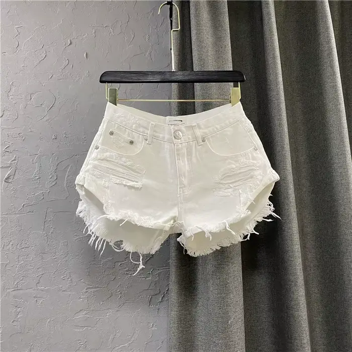 Short en jean sexy taille basse 2026 Nouvelle collection été – Jean déchiré à jambe large pour femme