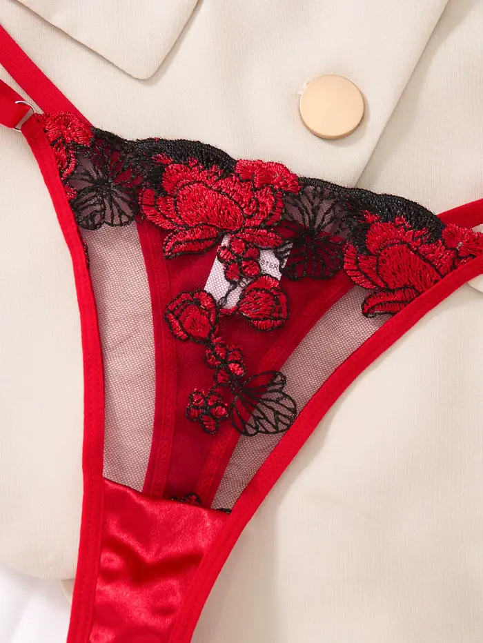 Červený sexy lingerie set s motívom sedmokrásky a pohodlným domácim oblečením ZA825127