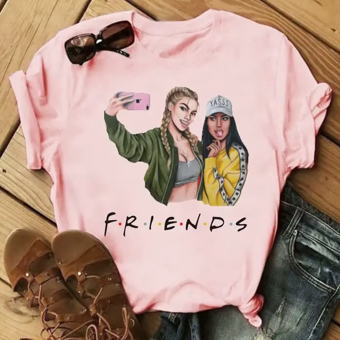 Tričko s okrúhlym výstrihom s potlačou kresleného seriálu Good Friends pre ženy