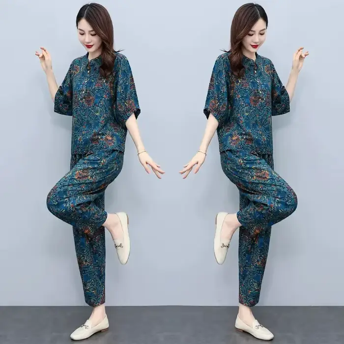 Costumes d'été pour mères d'âge moyen, nouvelle mode, réduction de l'âge, pantalon Harun, ensemble e