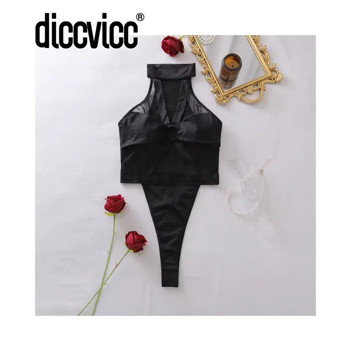 Diccvicc Bodies Combinaison Femme Halter en Maille Transparente, Lingerie Sexy, Robe de Nuit Érotiqu