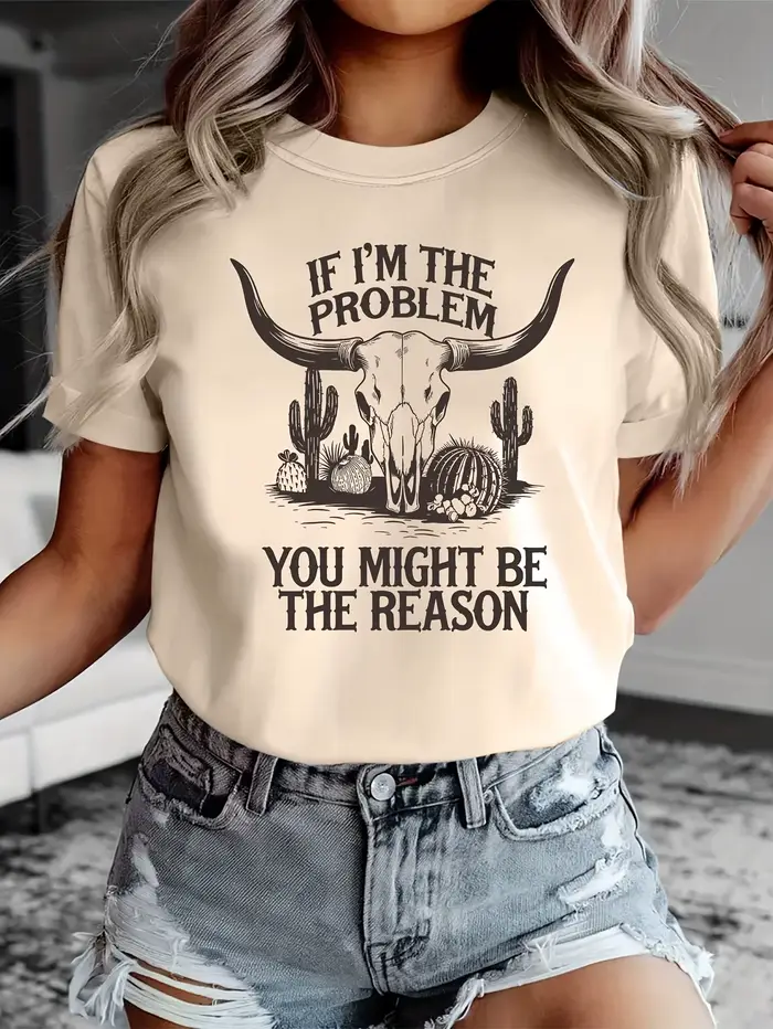 T-shirt pour femme avec motif western If I'm The Problem - Haut décontracté Sassy Cowgirl