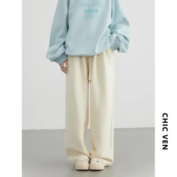 CHIC VEN nohavice pre ženy Streetwear pevné voľné nové šnúrkové športové