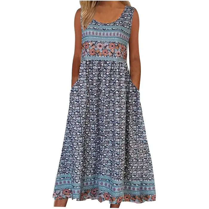 Europe et états-unis 2024 printemps et été nouvelle robe pull sans manches imprimée femmes robe déco
