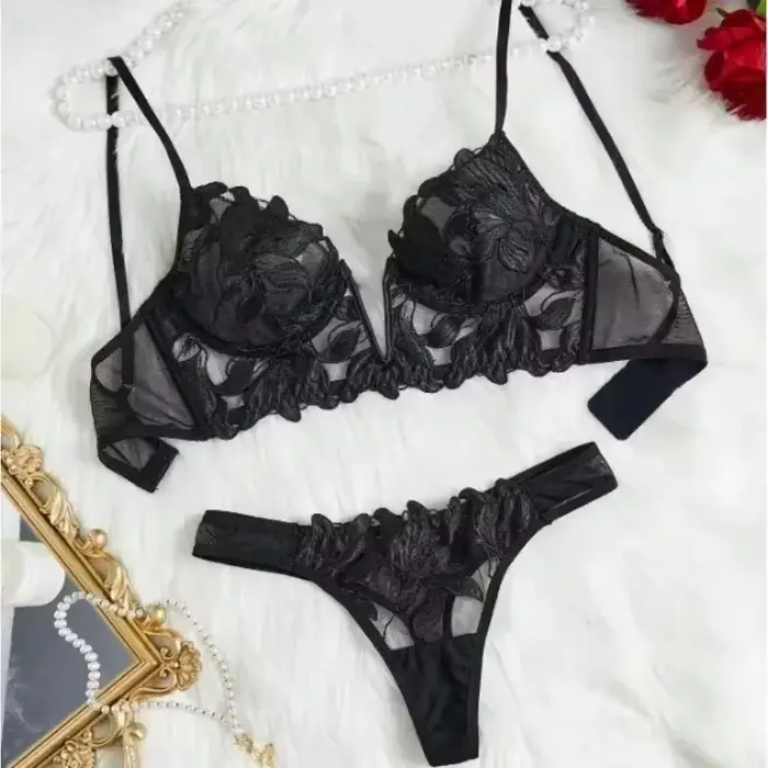 Valentine's Day Kvetinová víla bielizeň set: Zvodné nohavičky, sexy nočná košeľa, spodná bielizeň v tvare V pre ženy, priehľadná podprsenka
