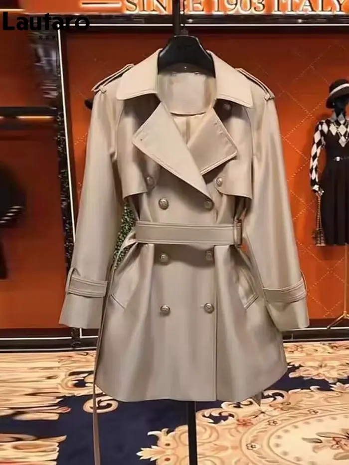 Lautaro-Manteau en satin pour femme, double boutonnage, ceinture, élégant, haute qualité, vêtements