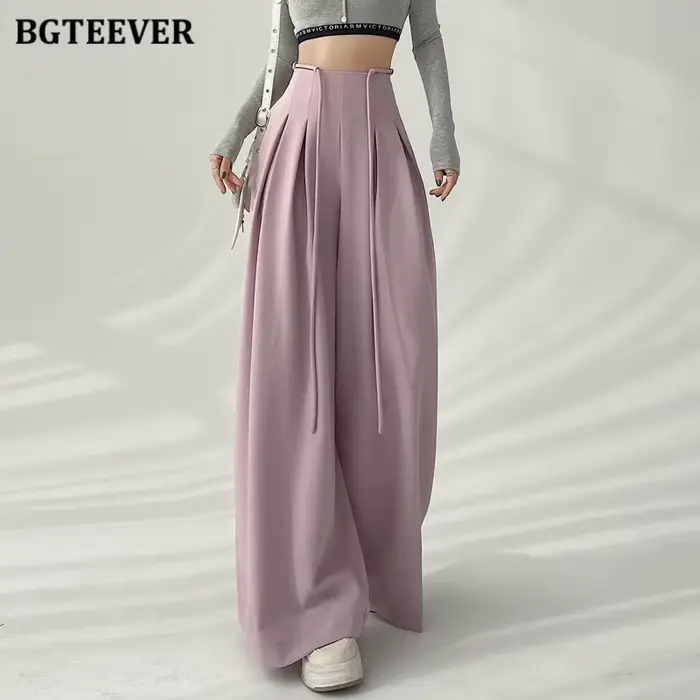 BGTEEVER elegantné šnurovacie nohavice s vysokým pásom po zem