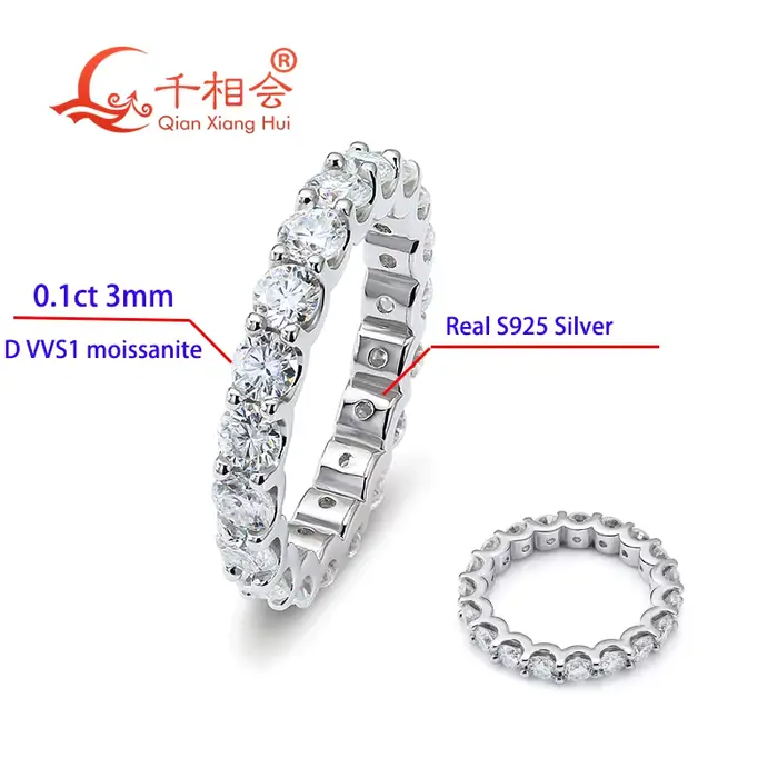 Bague éternelle ronde en moissanite D VVS de 3 mm ou 2 mm, en argent S925, bijoux pour femme, cadeau