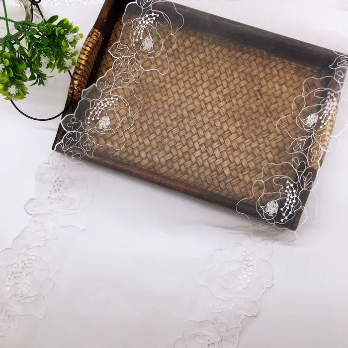Garniture en dentelle brodée de fleurs bleu marine, maille pour soutien-gorge, lingerie, sous-vêtements, décor de robe pour femme, bricolage, 20 mètres