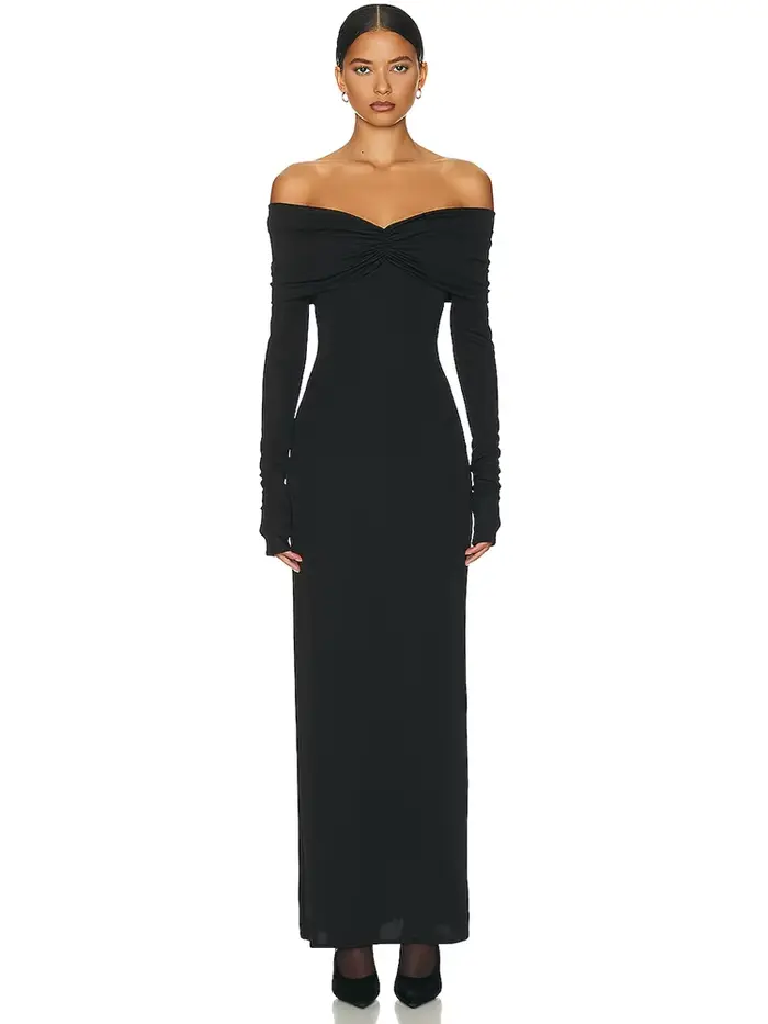 Ahagaga-Robe longue à plis solides pour femmes, mode, sexy, dos nu, manches longues, décontractée, s