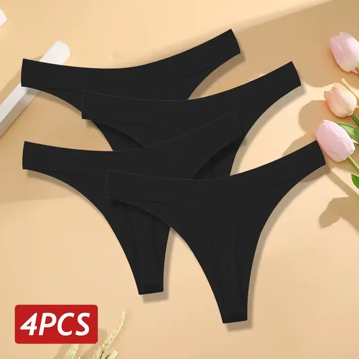 4 pièces/ensemble femmes coton culottes sans couture taille basse tongs taille en V couleur unie sou