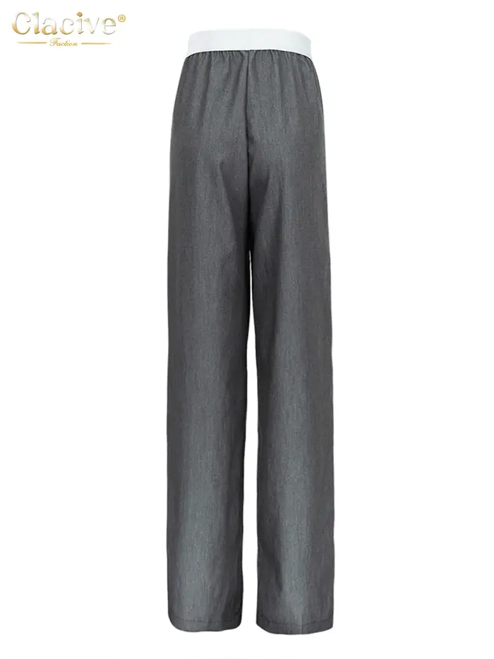 ClacMarkets-Pantalon Gris pour Femme, Taille artificiel astique, Jambes Larges, Mode Décontractée, F