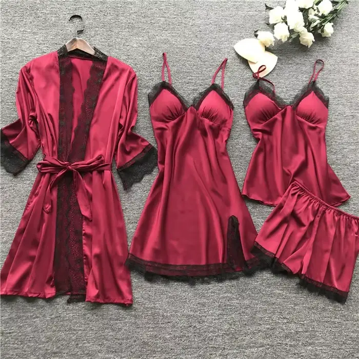 Nová sada sexy pyžamá pre ženy, 4 kusy, sexy spodná bielizeň, dospelý nočná košeľa, košieľka, šortky, pyžamo, ležérne relaxačné oblečenie pre ženy