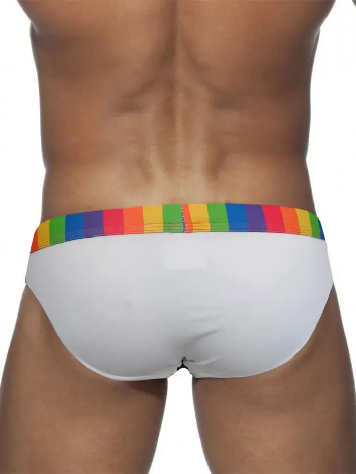 Maillot de bain à rayures arc-en-ciel pour homme, slip de bain sexy, poudres de contour, bikini, sho